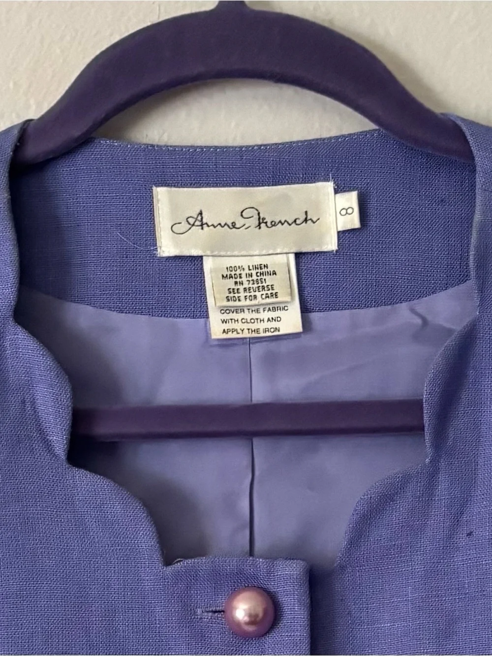 Vintage Anne French 2-Piece Skirt Suit Lavender Linen Floral Lace   8